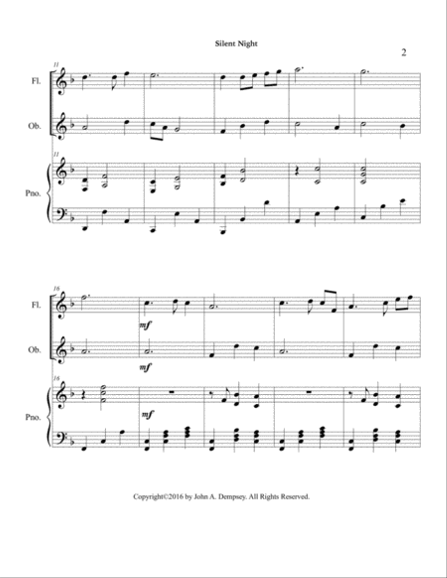 Silent Night (Trio for Flute, Oboe and Piano) Small Ensemble scores gallery preview page 6
