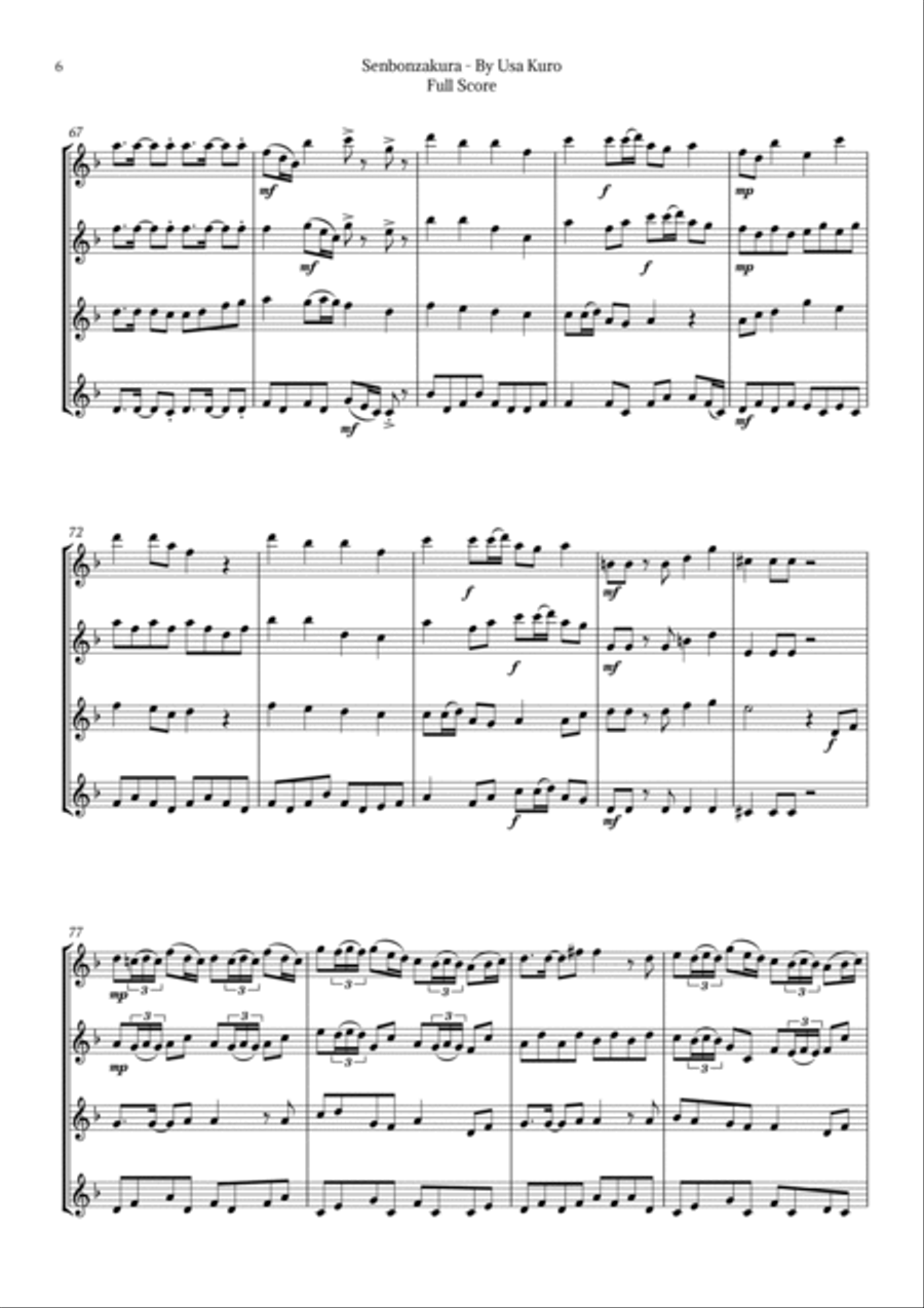 Senbonzakura Flute Quartet scores gallery preview page 6