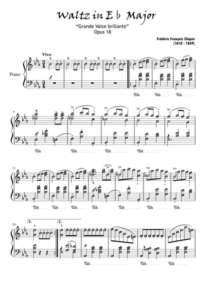 Book cover for Waltz in E-flat Major (Grand Valse Brilliante) CHOPIN with notes names | Self-Learning Piano
