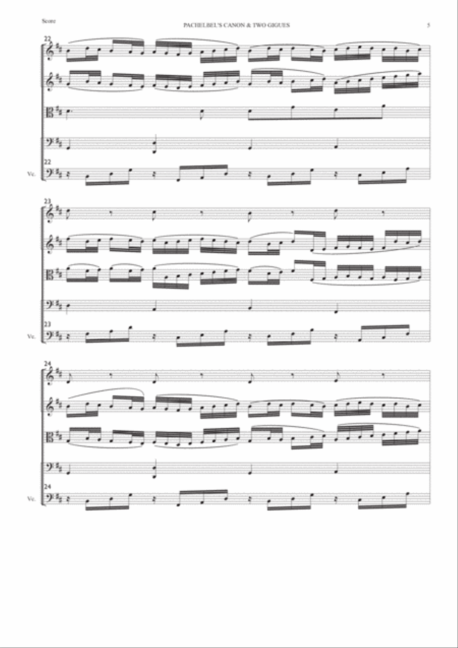 PACHELBEL'S CANON IN D WITH TWO GIGUES (for strings) String Orchestra scores gallery preview page 5