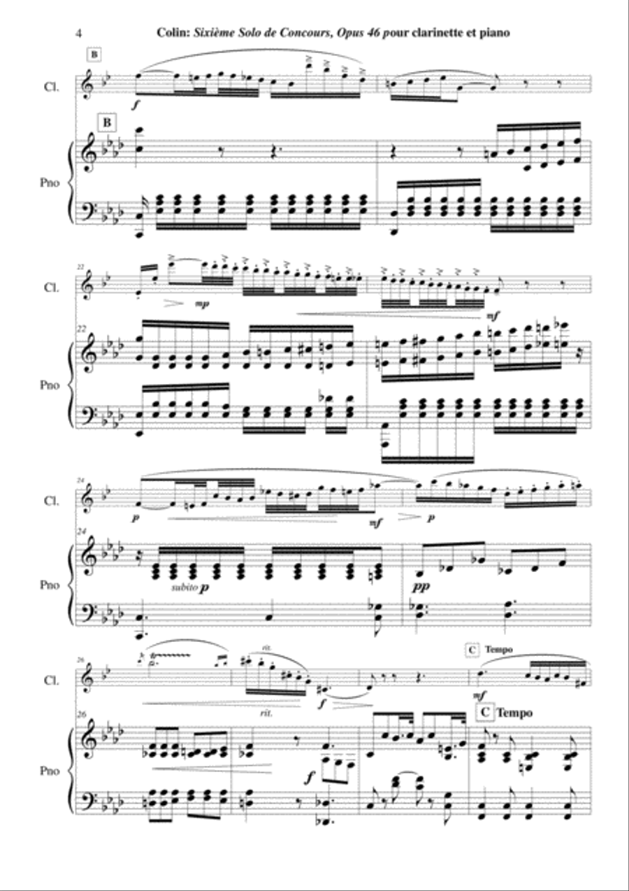 Charles Colin: Sixième Solo de Concours, Opus 46 arranged for Bb clarinet and piano B-Flat Clarinet scores gallery preview page 4