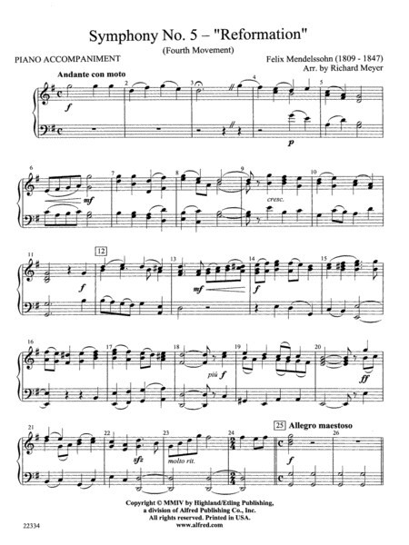 Symphony No. 5 "Reformation" (4th Movement): Piano Accompaniment