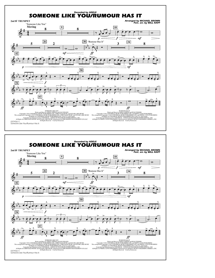 Someone Like You/Rumour Has It - 2nd Bb Trumpet Marching Band scores gallery preview page 1