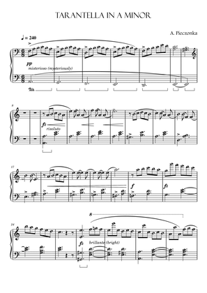 Tarantella in A Minor with note names for Grade 5 - 6 Piano