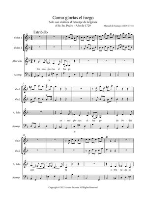 Como glorias el fuego - Solo con violines al Principe de la Iglesia el Sr. Sn. Pedro - Score Only