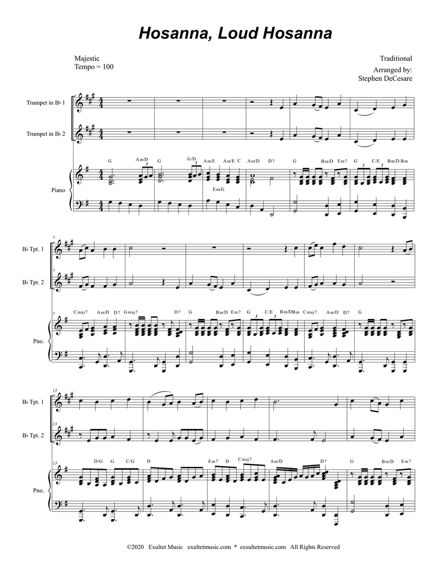 Hosanna, Loud Hosanna (Duet for Bb-Trumpet - Piano accompaniment) Trumpet Duet scores gallery preview page 1