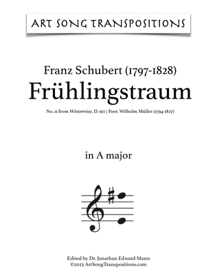 Book cover for SCHUBERT: Frühlingstraum, D. 911 no. 11 (transposed to A major)