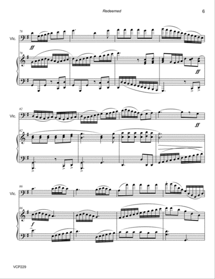 REDEEMED - CELLO SOLO with Piano Accompaniment REDEEMED - CELLO SOLO with Piano Accompaniment Piano scores gallery preview page 6