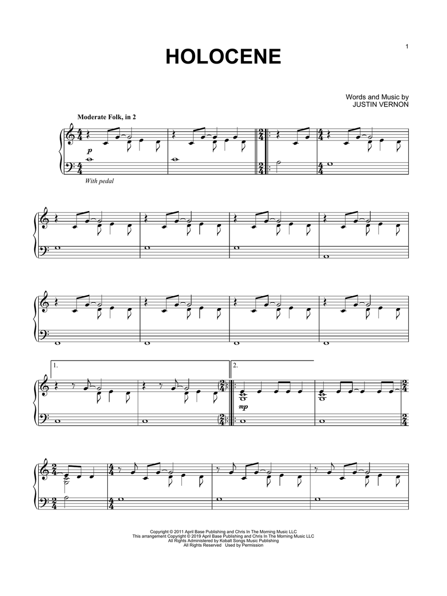 Holocene Holocene Piano Solo scores gallery preview page 1