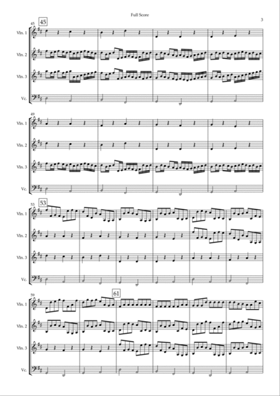 Canon in D Major (Johann Pachelbel) for 3 Violins and Cello (Original) String Quartet scores gallery preview page 3