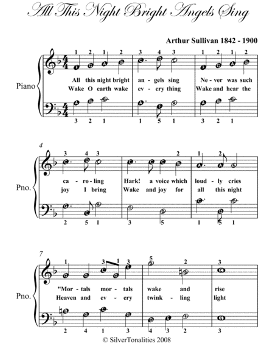 All This Night Bright Angels Sing Easy Piano Sheet Music Easy Piano scores gallery preview page 2