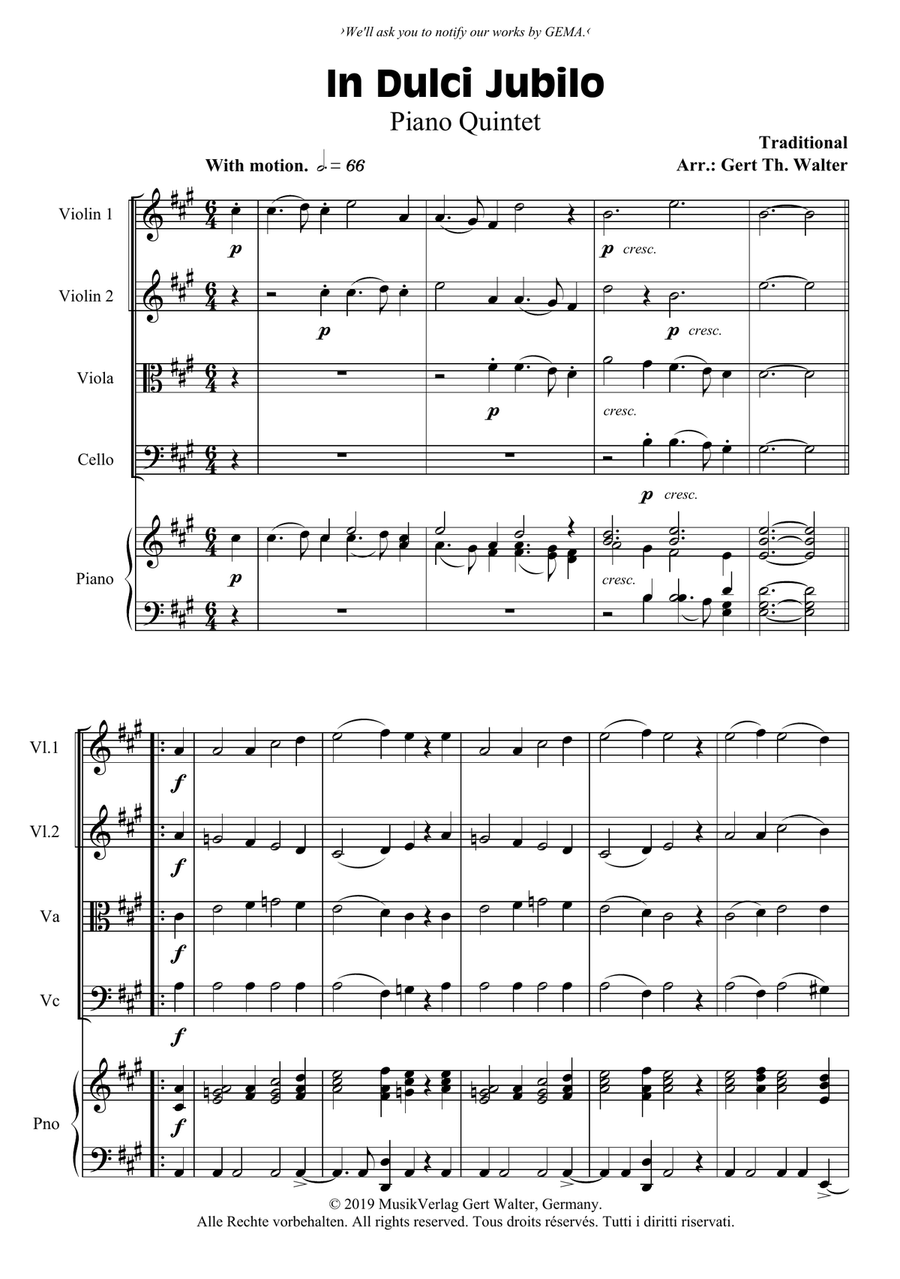 In Dulci Jubilo Piano Quintet scores gallery preview page 1