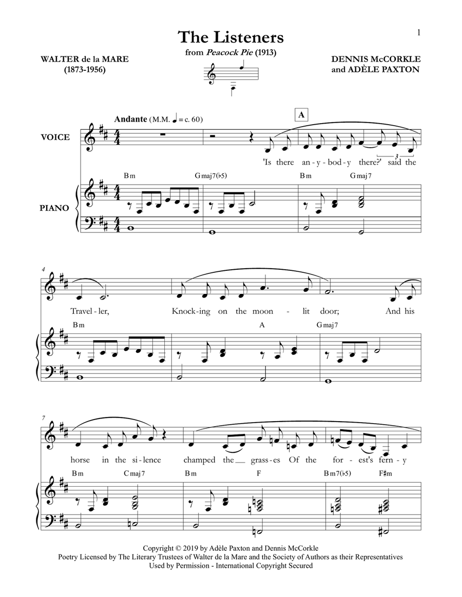 The Listeners - An Original Song Setting of Walter de la Mare's Poetry for VOICE and PIANO: Key Bm Piano, Vocal scores gallery preview page 5
