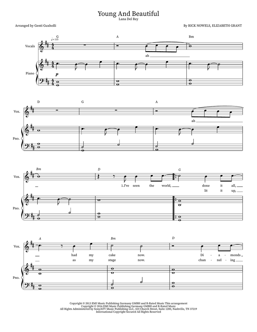 Young And Beautiful Young And Beautiful Voice scores gallery preview page 1