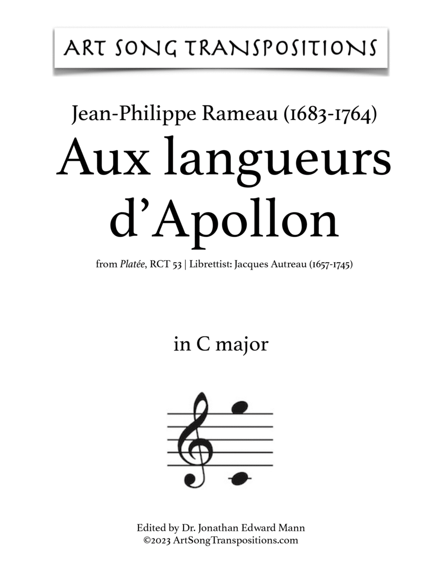 RAMEAU: Aux langueurs d’Apollon (transposed to C major) Voice scores gallery preview page 1