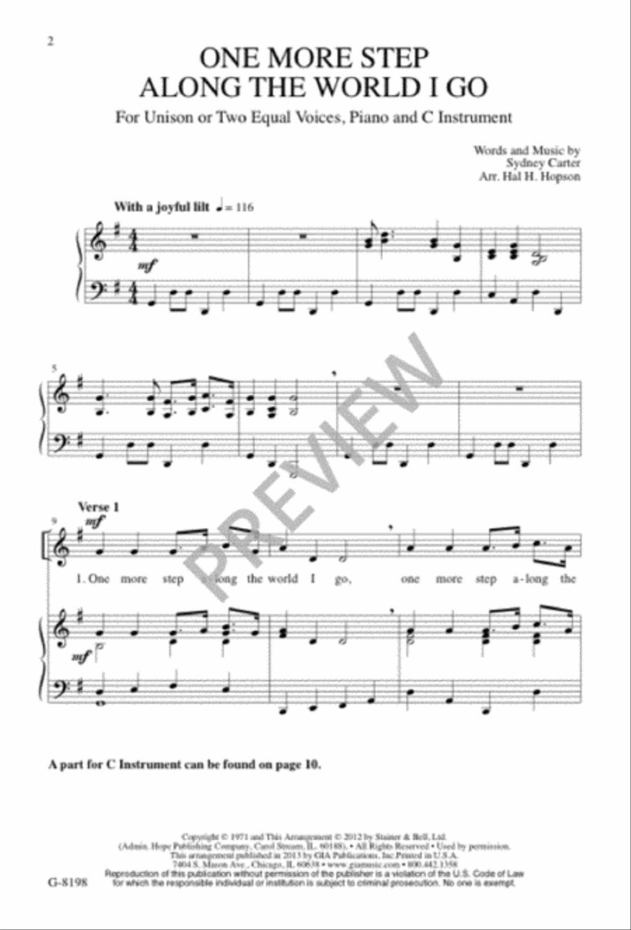 One More Step along the World I Go Unison Choir scores gallery preview page 2