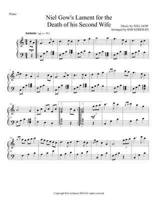 Book cover for Niel Gow's Lament for the Death of his Second Wife - arranged for piano in C -no black keys required