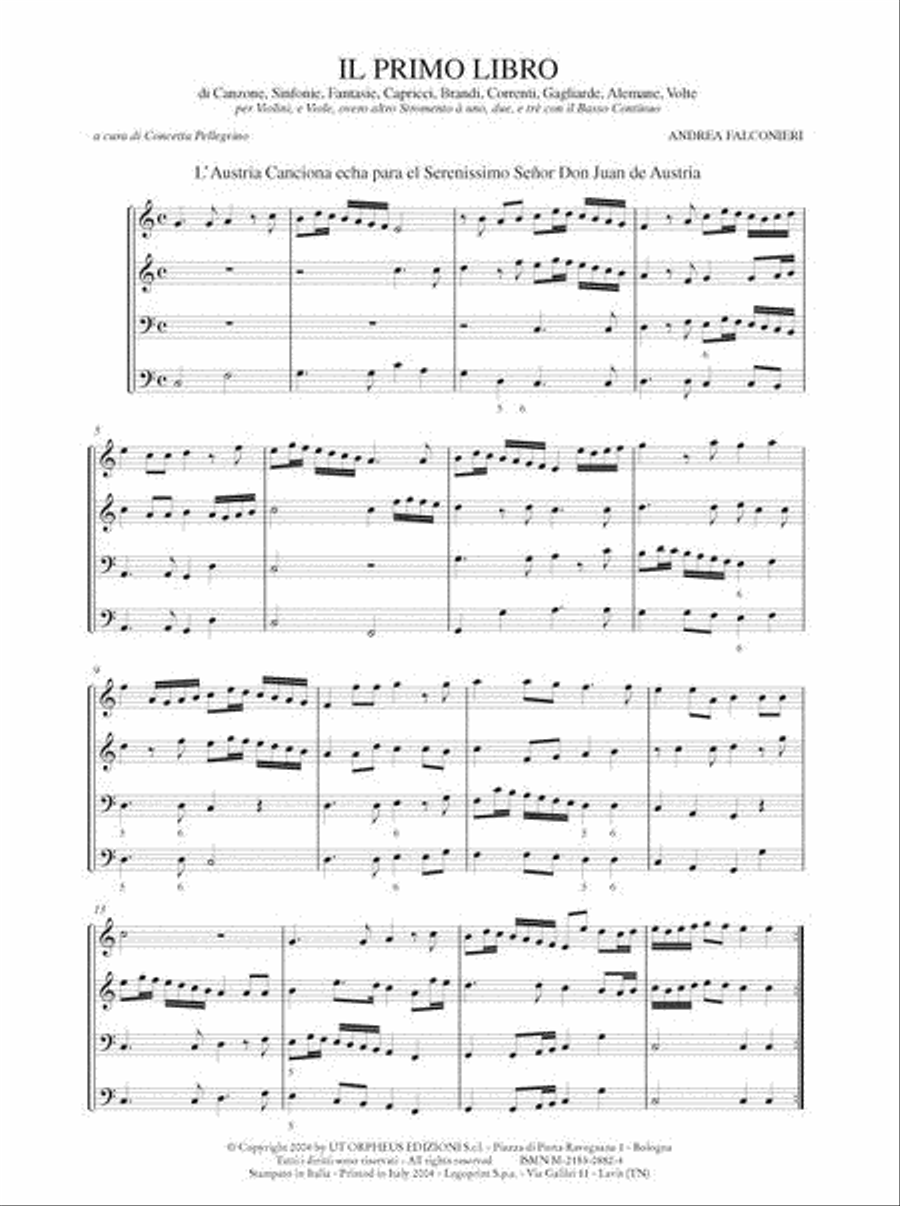 Il primo libro di Canzone, Sinfonie, Fantasie, Capricci, Brandi, Correnti, Gagliarde, Alemane, Volte per Violini, e Viole, overo altro Stromento à uno, due, e trè con il Basso Continuo (Napoli 1650) Violin scores gallery preview page 2