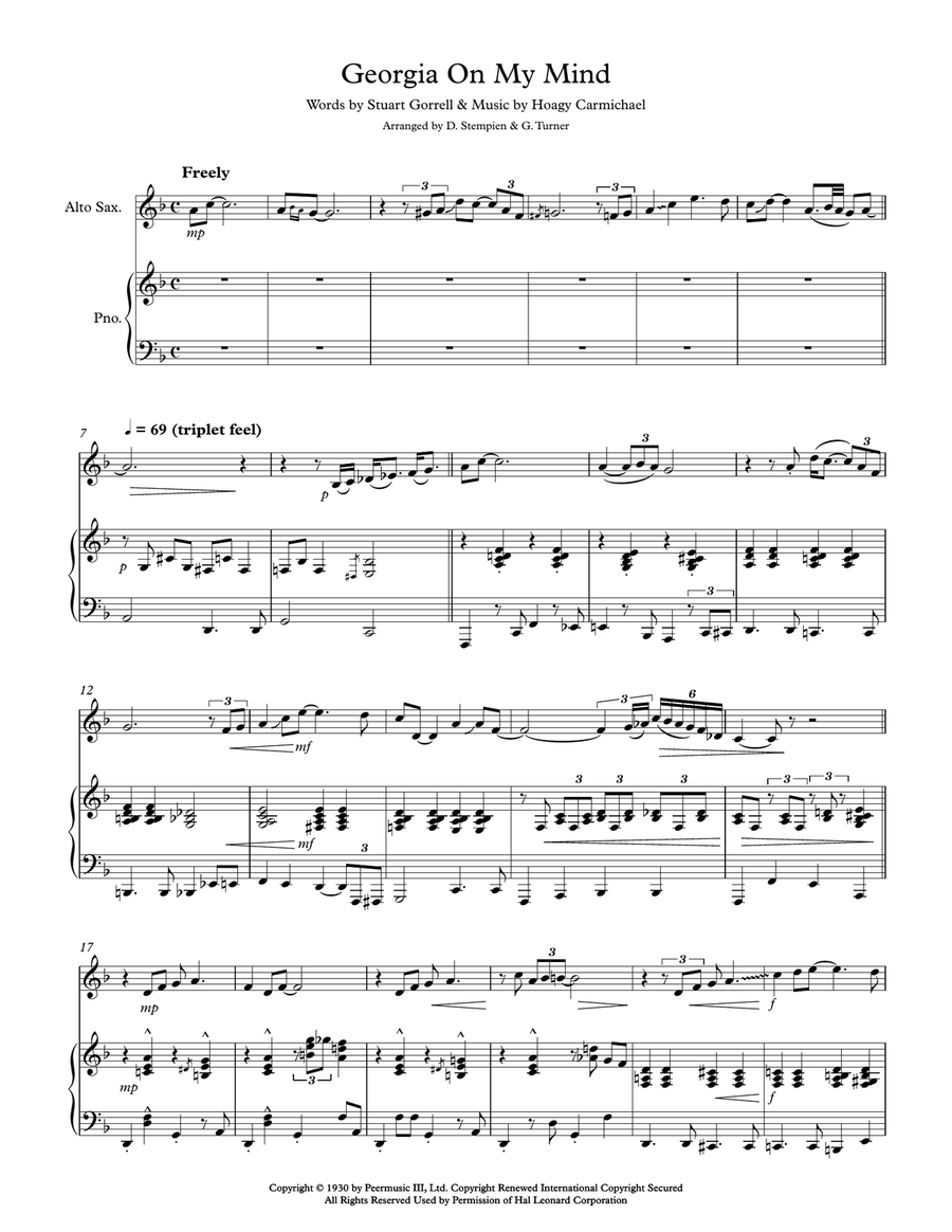 Georgia On My Mind Georgia On My Mind Alto Saxophone scores gallery preview page 1