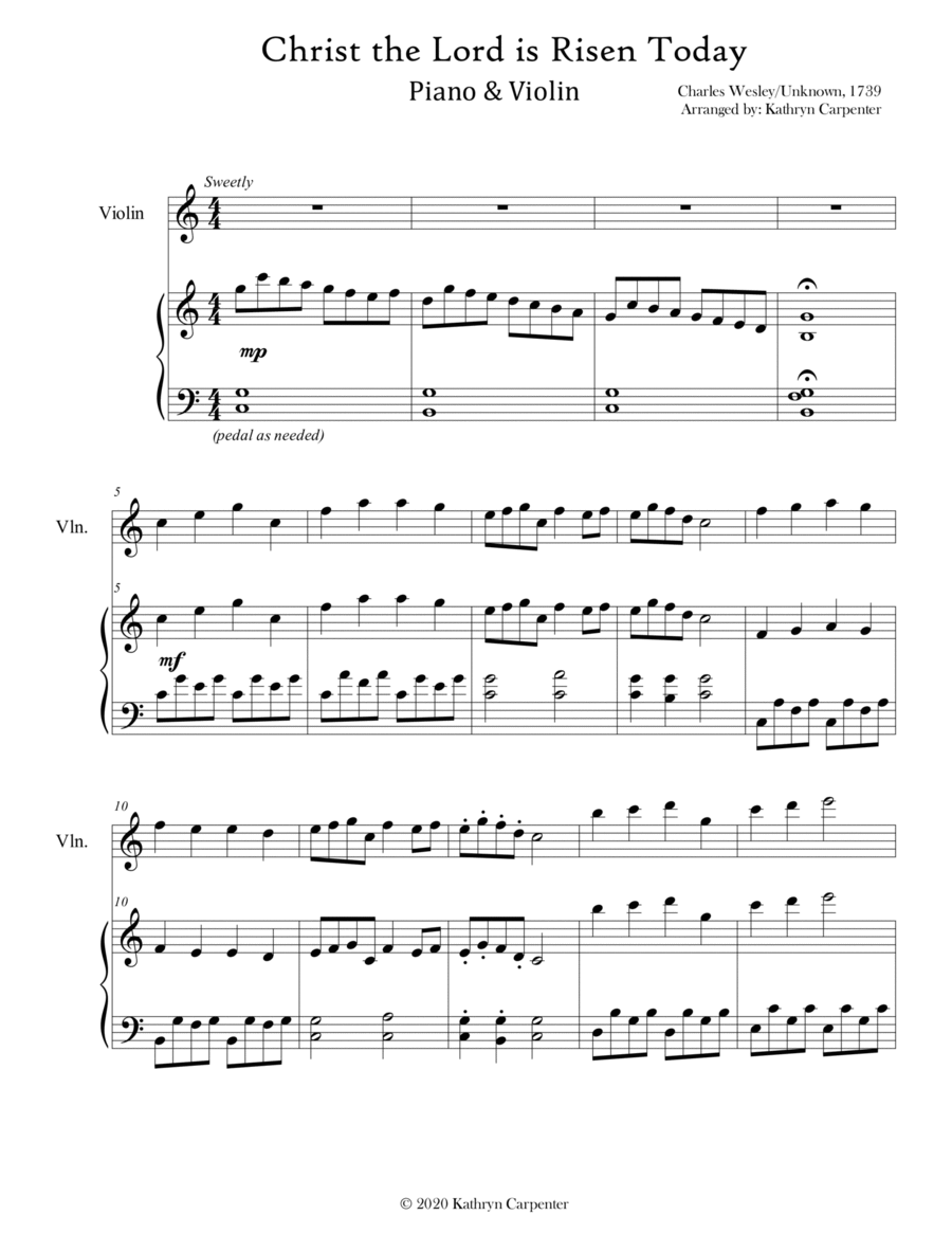 Christ the Lord is Risen Today (Advanced Piano & Violin) Violin Solo scores gallery preview page 1