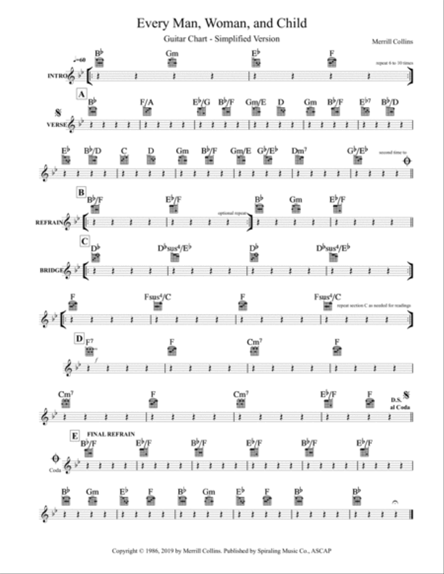 Every Man, Woman, and Child - Guitar Chords - Simplified - Bb Major Guitar Tablature scores gallery preview page 1