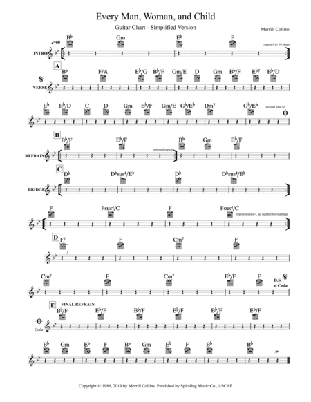 Every Man, Woman, and Child - Guitar Chords - Simplified - Bb Major