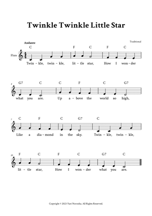 Twinkle Twinkle Little Star - Easy Flute (C Major with Lyrics)