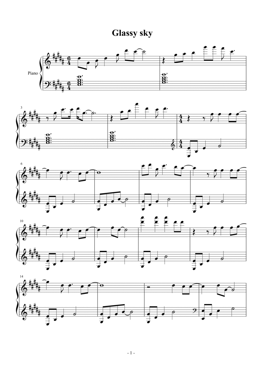 Glassy Sky Piano Solo scores gallery preview page 1
