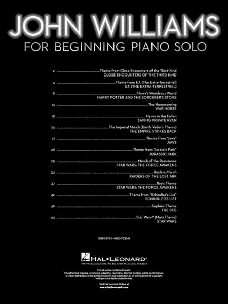 John Williams for Beginning Piano Solo