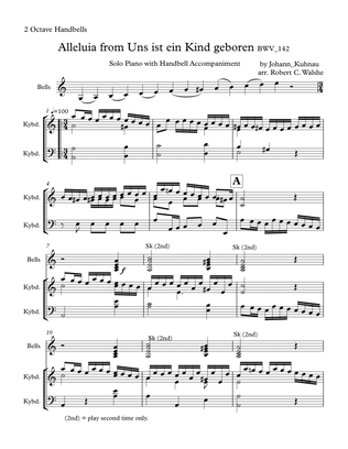 Alleluia for solo keyboard with handbells by Johann Kuhnau in BWV 142 (2 octaves)