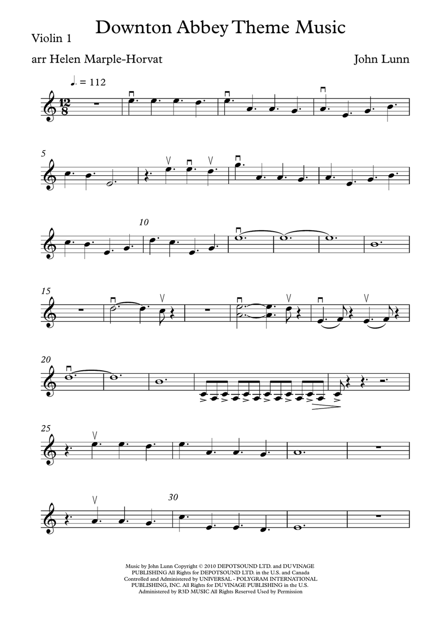 Downton Abbey (theme) String Quartet scores gallery preview page 1