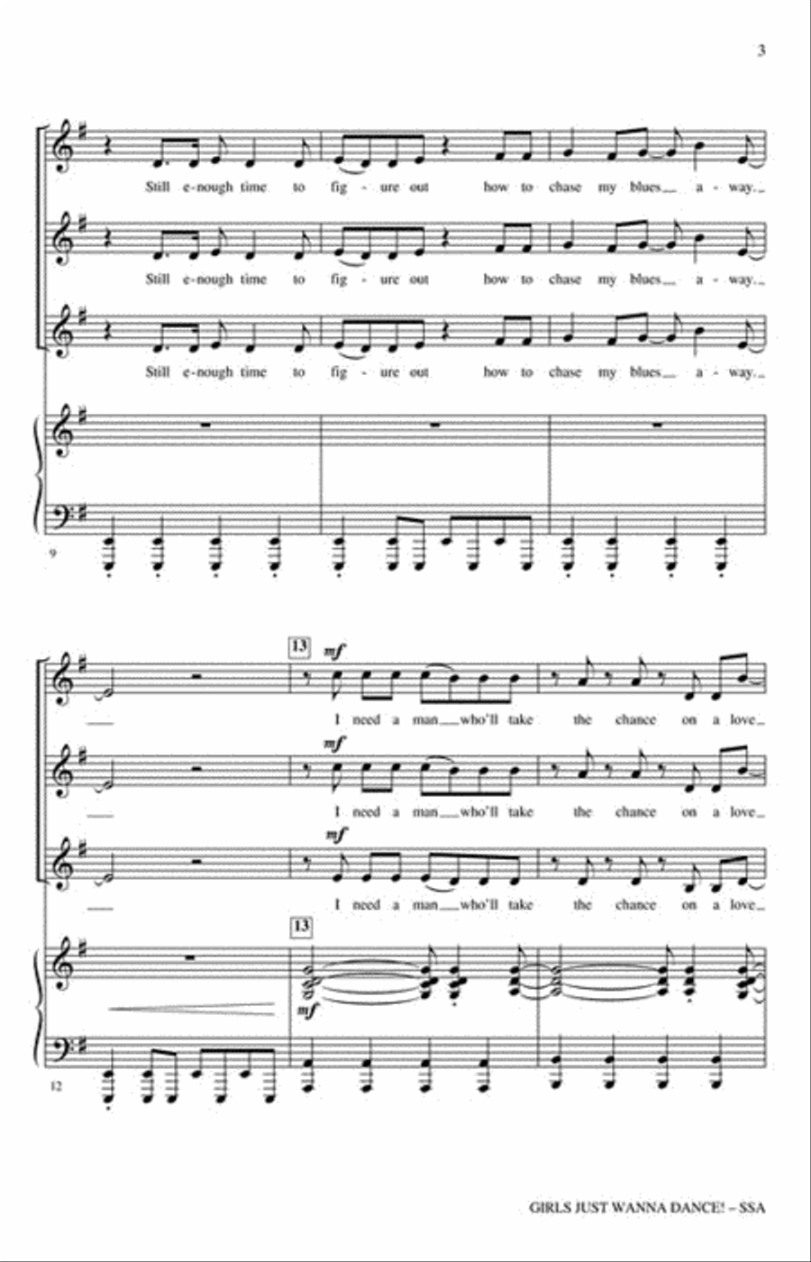 Girls Just Wanna Dance! (I Wanna Dance with Somebody and Girls Just Want to Have Fun) SSA scores gallery preview page 3