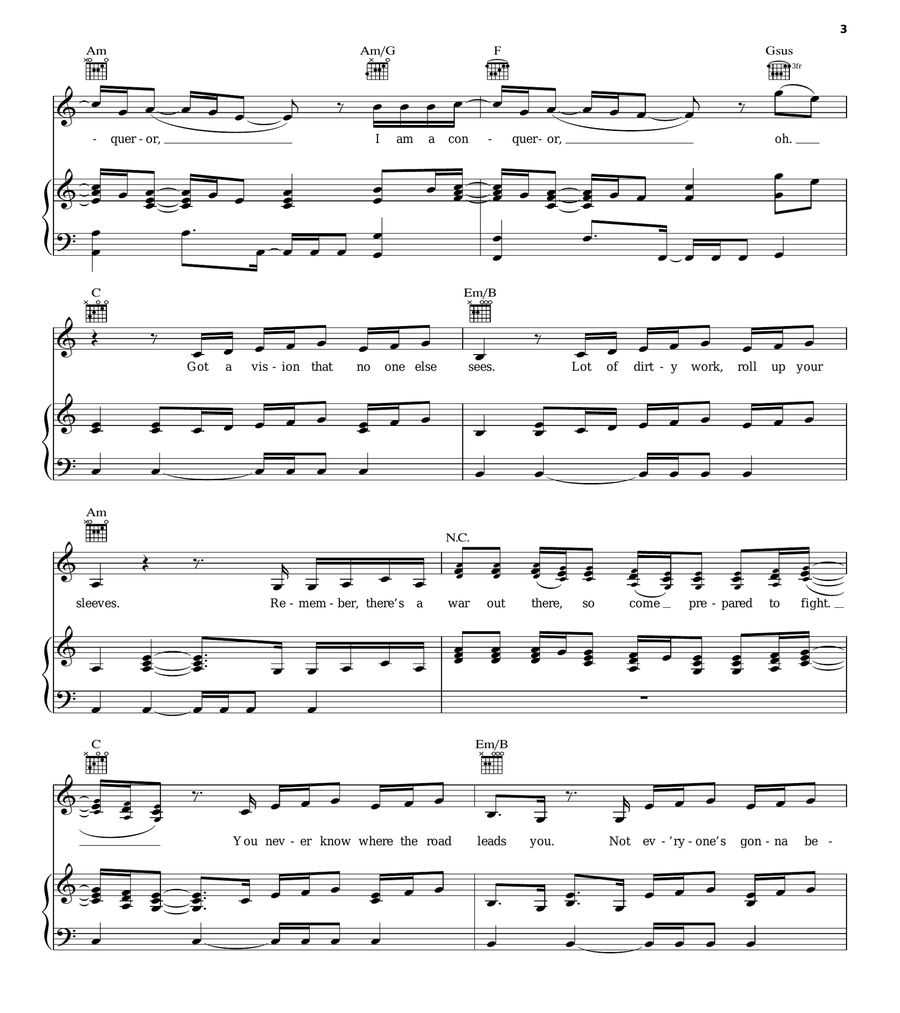 Conqueror Piano, Vocal, Guitar scores gallery preview page 3