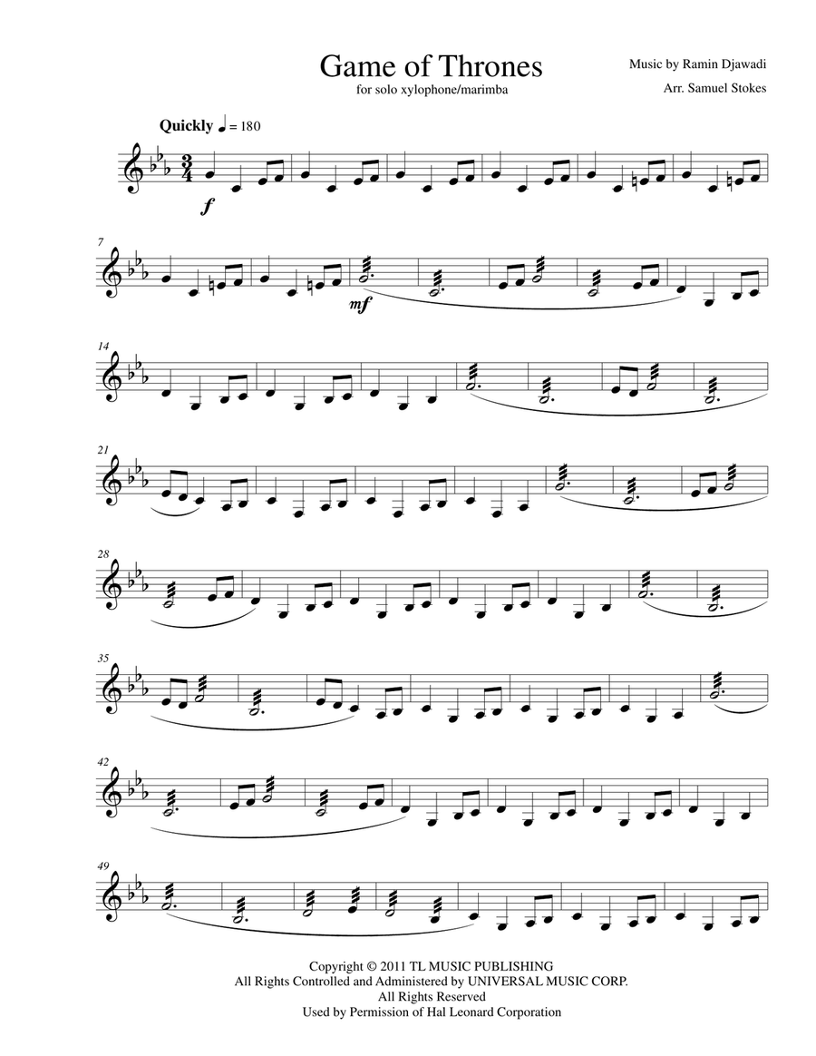 Game Of Thrones Marimba scores gallery preview page 1