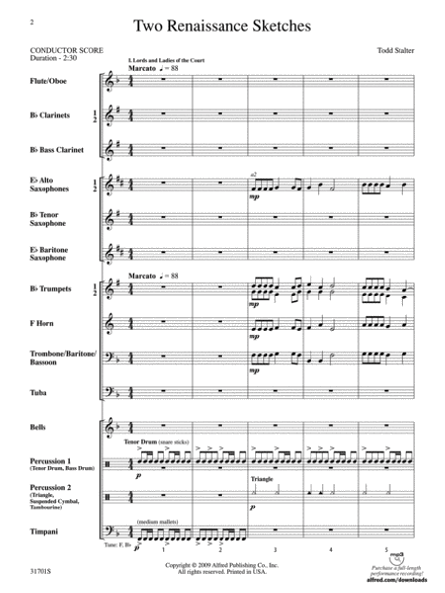Two Renaissance Sketches (score only) Concert Band scores gallery preview page 2