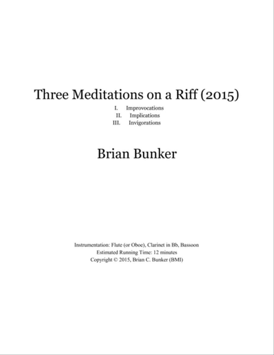 Three Meditations on a Riff for Wind Trio Woodwind Trio scores gallery preview page 1