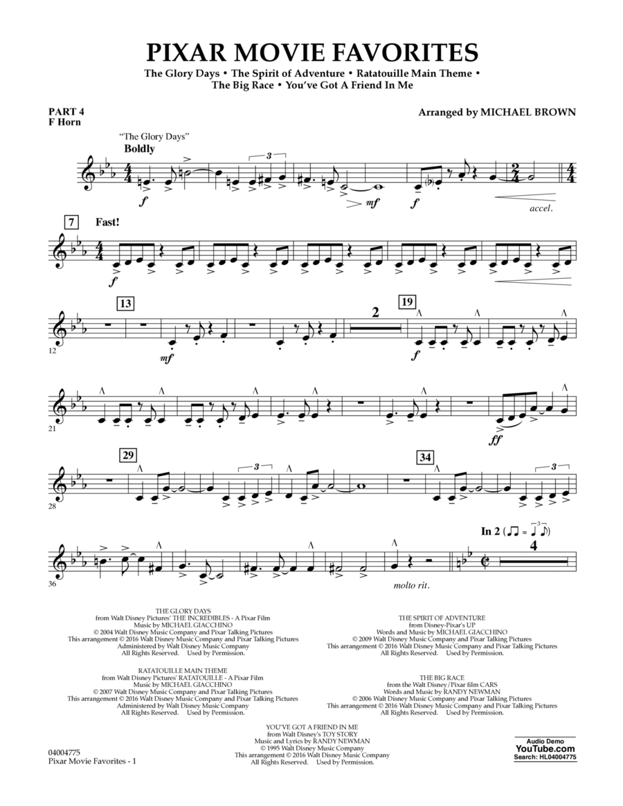 Pixar Movie Favorites - Pt.4 - F Horn Concert Band scores gallery preview page 1