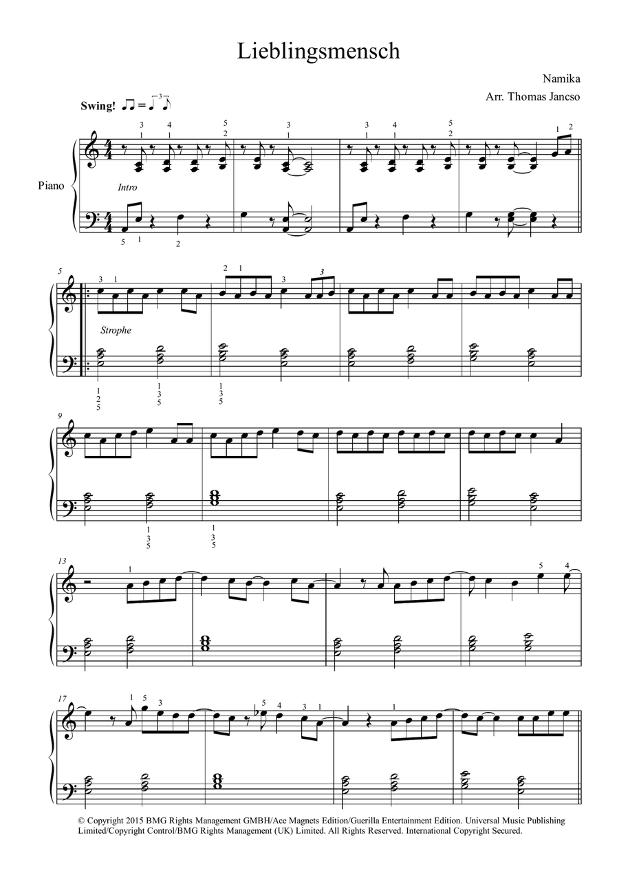 Lieblingsmensch Piano Solo scores gallery preview page 1
