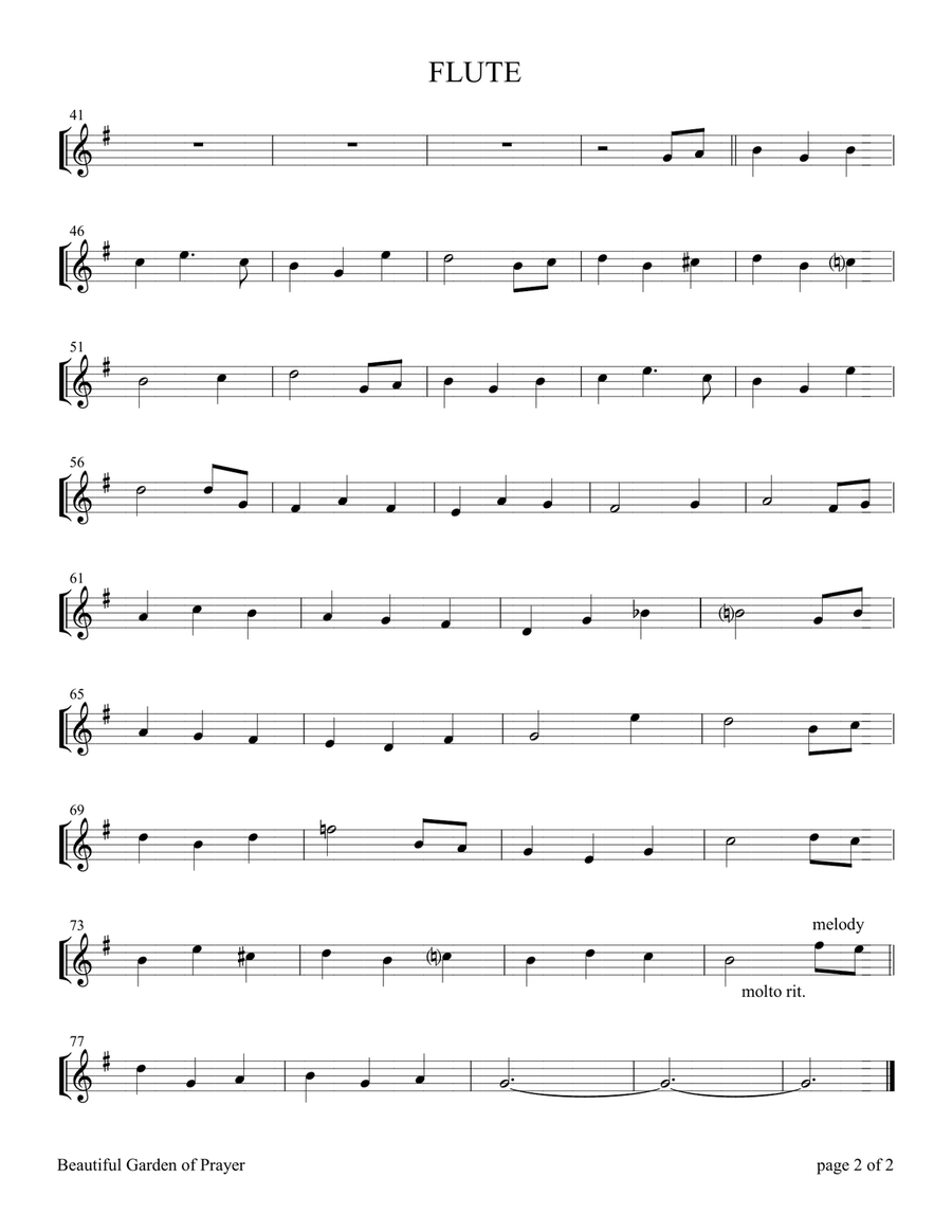 Beautiful Garden of Prayer (Flute and Violin Duet with Piano accompaniment) Flute scores gallery preview page 2