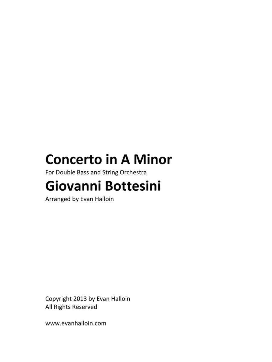 Book cover for Bottesini - Concerto No. 2 in A Minor, for double bass and string orchestra
