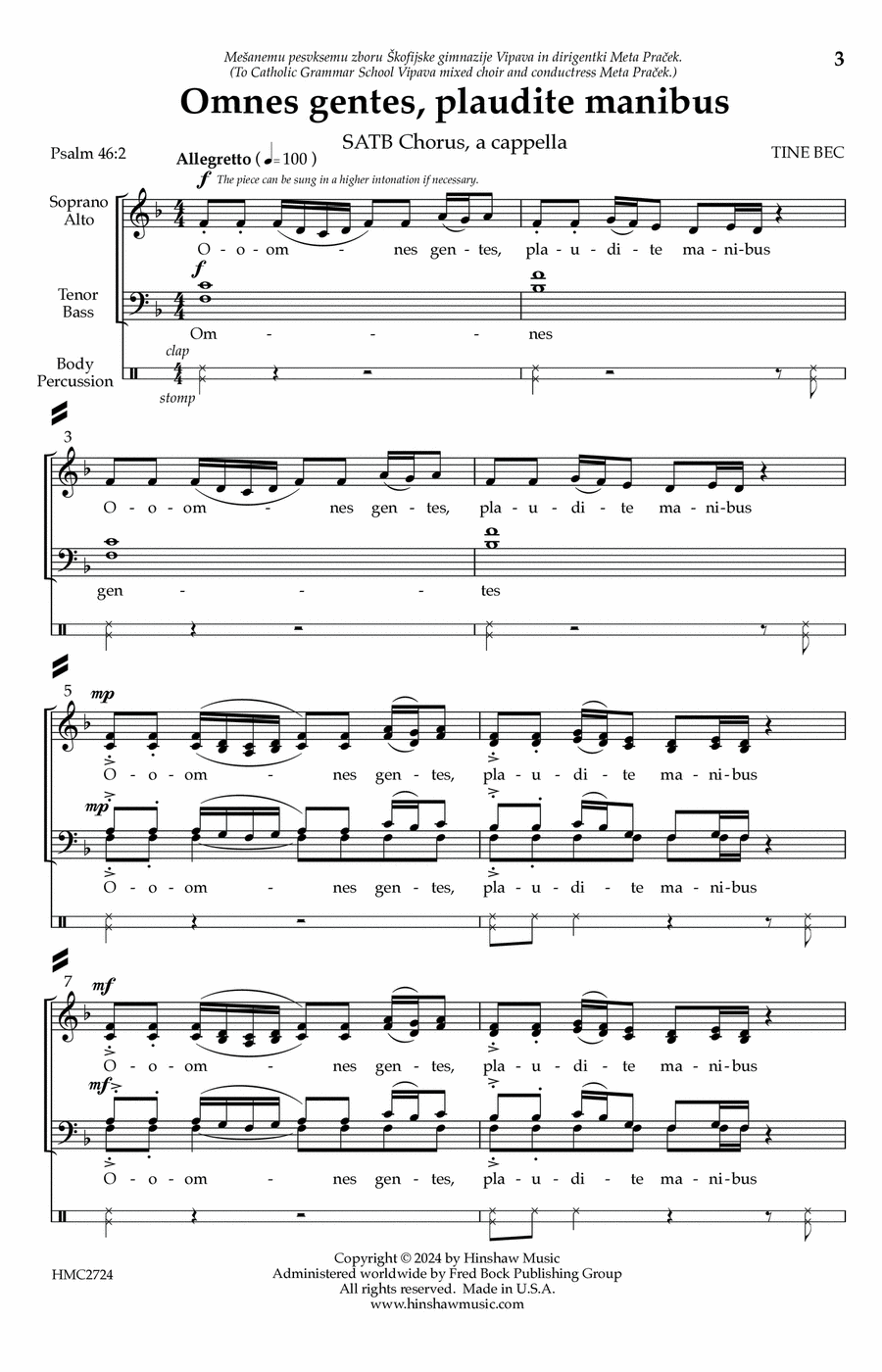 Omnes Gentes, Plaudite Manibus 4-Part scores gallery preview page 1