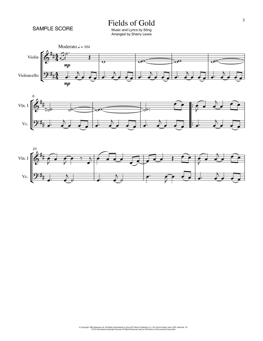Fields Of Gold String Duet scores gallery preview page 1