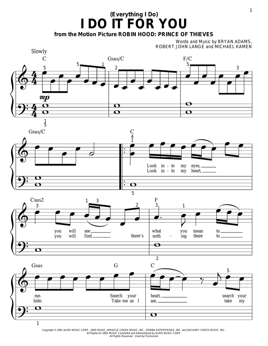 (Everything I Do) I Do It For You Easy Piano scores gallery preview page 1