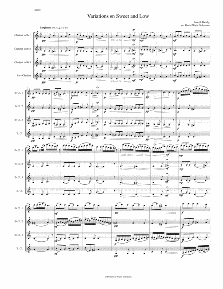 Variations on Joseph Barnby’s Sweet and Low for clarinet quartet image number null