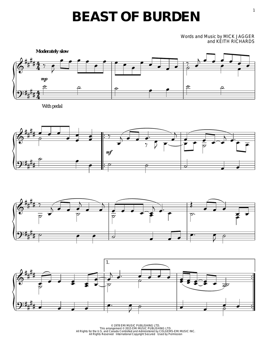 Beast Of Burden Piano Solo scores gallery preview page 1