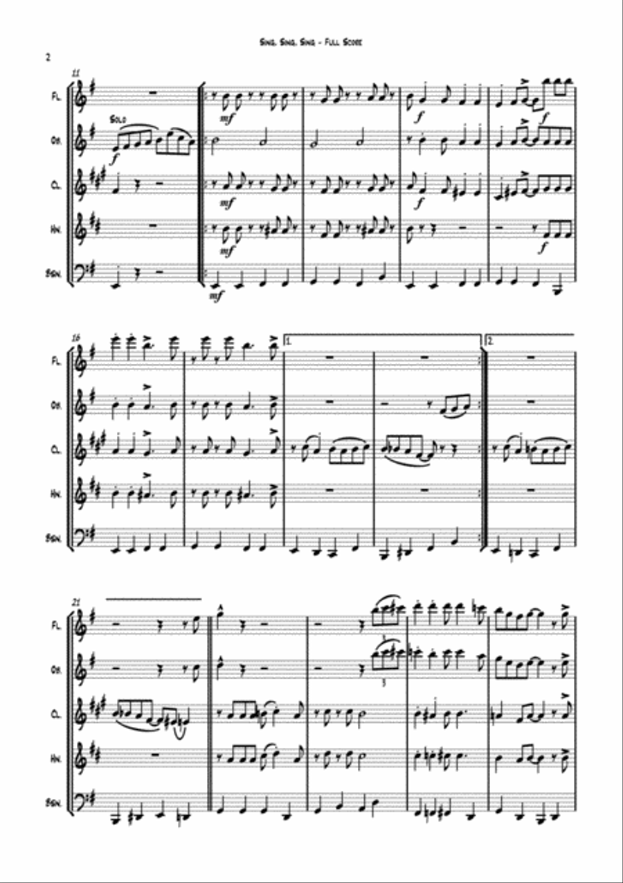 Sing, Sing, Sing Woodwind Quintet scores gallery preview page 3