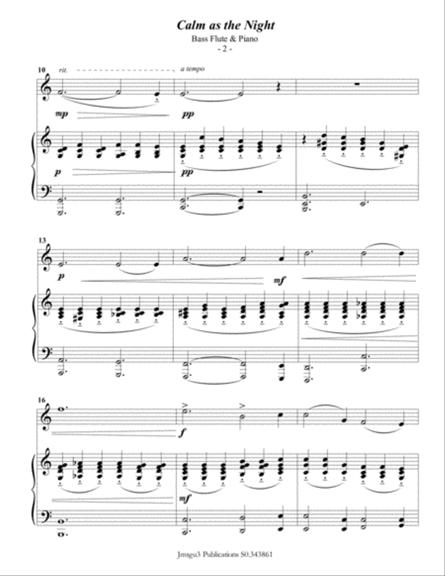 Bohm: Calm as the Night for Bass Flute & Piano Flute Solo scores gallery preview page 2