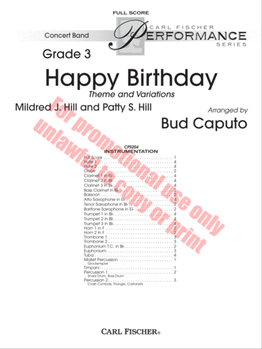 Happy Birthday Theme and Variations Concert Band scores gallery preview page 2