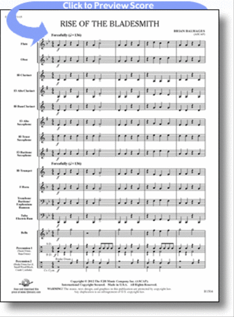Rise of the Bladesmith Concert Band scores gallery preview page 1