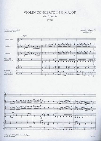 Violinkonzert G-dur op. 3, No. 3 RV 310